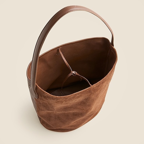 👜 J.CREW Berkeley Bucket Bag Carryall Shoulder in Leather Suede Walnut Brown 👜 - Picture 3 of 10